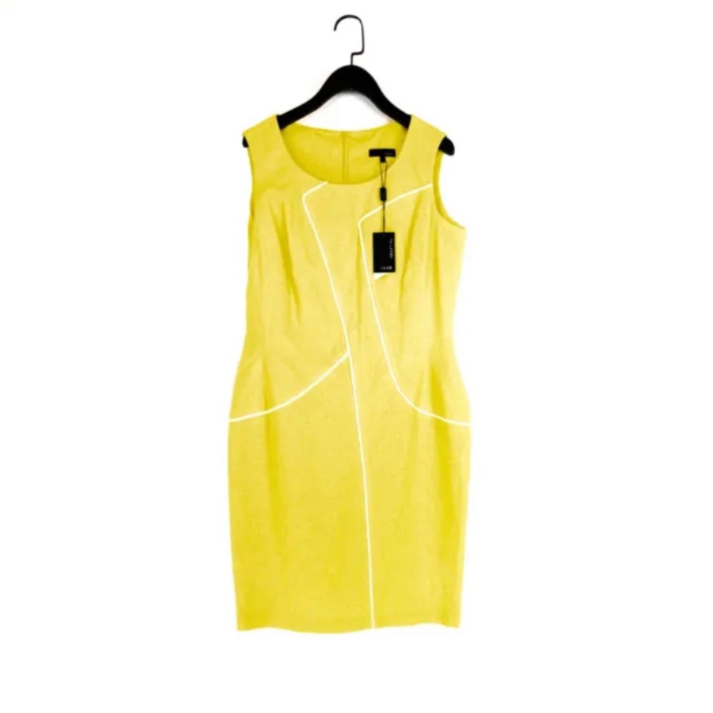 Next Tailored Lime Green Yellow Sleeveless Linen Blend Dress - Size 12 - NEW